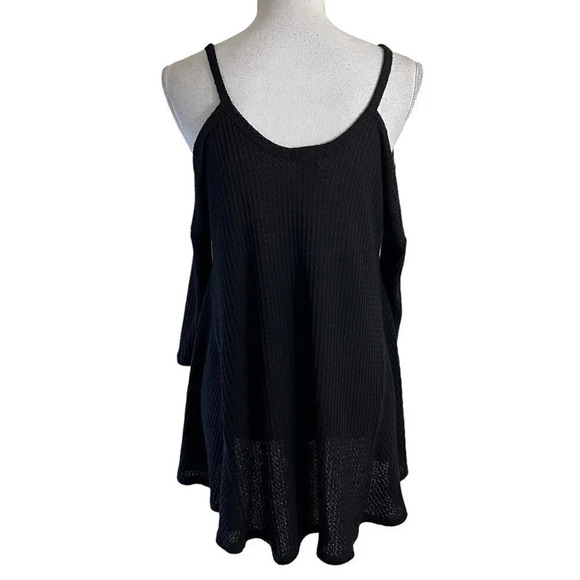 Aqua Black Knit Cold Shoulder Top Size XS Flowy High Low Pullover Relaxed Fit - Picture 3 of 6